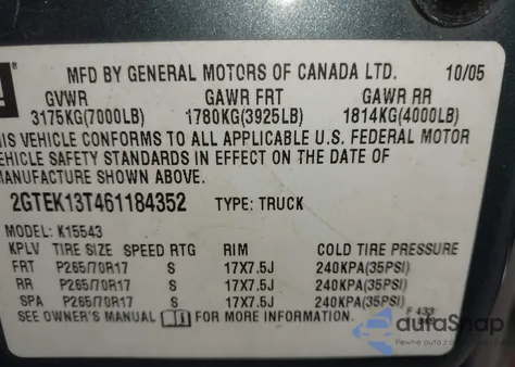 2006 GMC Sierra 1500 Slt z USA, uszkodzony, nr VIN 2GTEK13T461184352